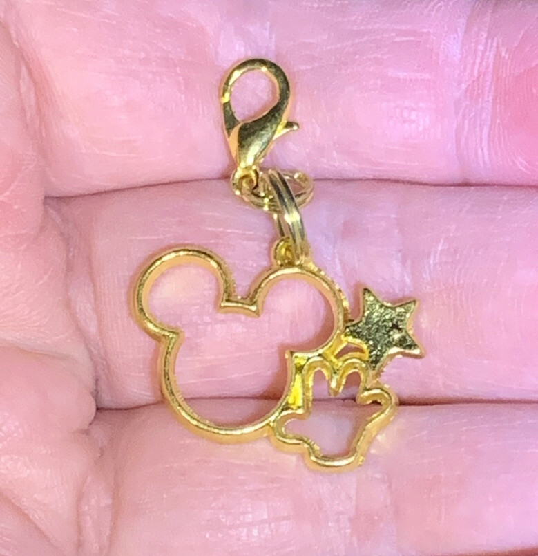 Gold Mickey Mouse Charm Zipper Pull Keychain Add On Clip!!
