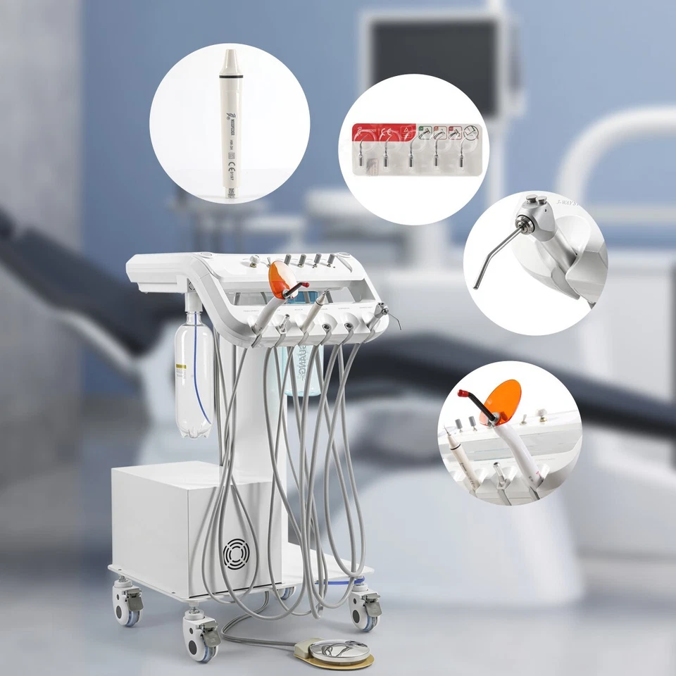 Sistema de unidad de entrega móvil portátil dental 4 orificios compresor de aire carro de succión Foto 4 de 4