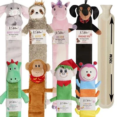 Novelty Extra Long 72cm Hot Water Bottle Unicorn Sloth Dog Bunny Plush Cover