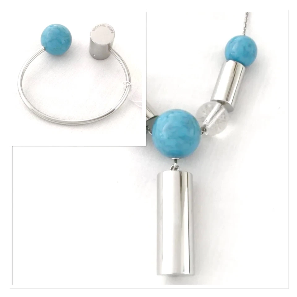 Juego de collar y pulsera largos con cuentas de turquesa sintética de plata MICHAEL KORS $220,00 Foto 2 de 4