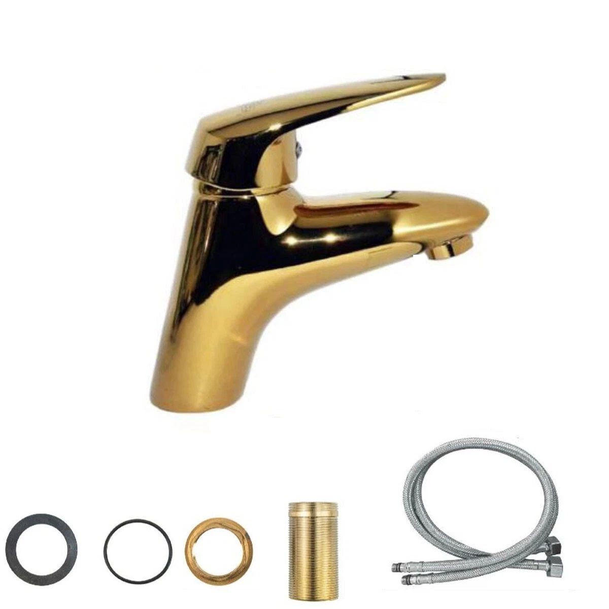 Rubinetto Per Lavabo In Ottone Satinato Oro - Stile Retrò Con Tubo Dell'Acqua E Cartuccia In Ceramica (14x13x20 Cm) - 2
