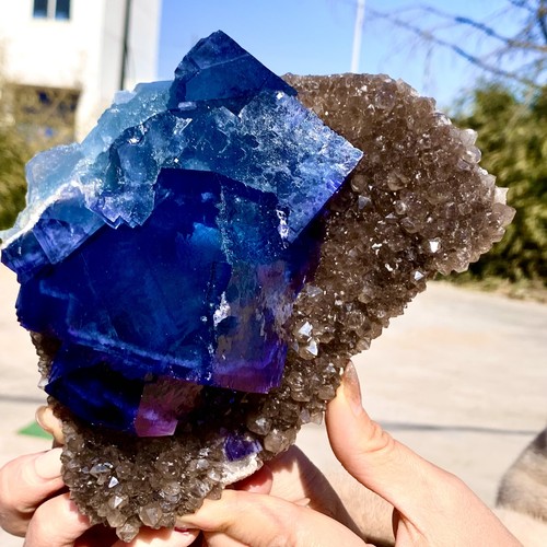 Mineral fluorita cúbica azul transparente natural de Mongolia Interior 2,92 lb - Imagen 17 de 22