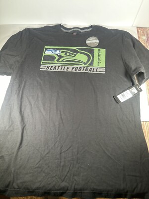Mens Majestic Black Seattle Seahawks Hook and Ladder T-Shirt  Size XL Reflective