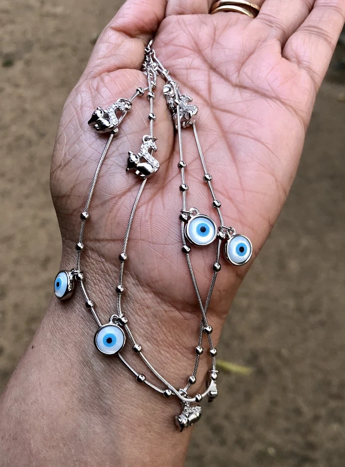 2 Piezas Tobillera de Plata 925 Protección contra Mal de Ojo, Amuleto Nazariya Madreperla #6 Foto 2 de 4