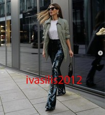 ZARA NEW WOMAN HIGH-WAIST SEQUINNED FLARED TROUSERS PANT GREEN XS-XXL 2731/352