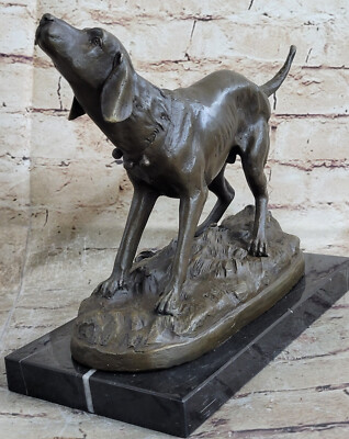 Schwarz Gelb Labrador Retriever Jagd Wasser Waffen Vogel Hund Bronze Statue