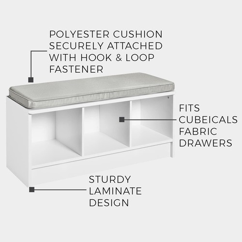 Compact Dark Cherry Storage Bench with Gray Cushion - 3 Cubes for Organization - Picture 9 of 12