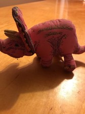Vintage 1992 Determined Triceratops Dinosaur Stuffed Animal Pink Fabric