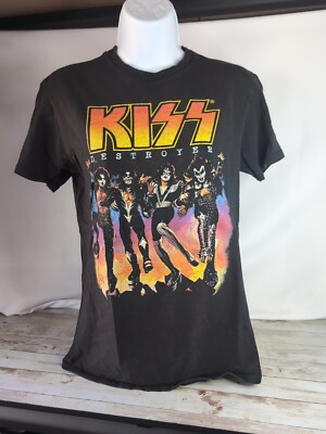 KISS Band Shirt Men's Small Destroyer Face Paint Heavy Metal Black Colorful Rock