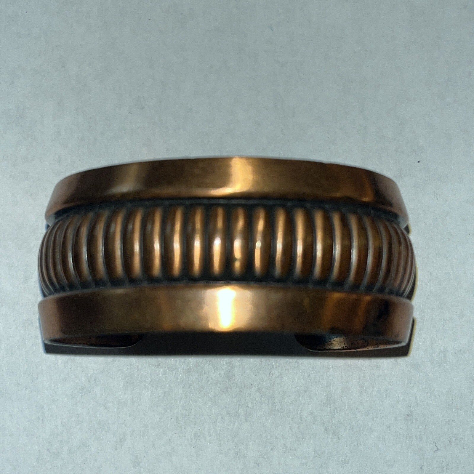 VTG Solid Copper Cuff Bracelet Ribbed Design Hand… - image 1