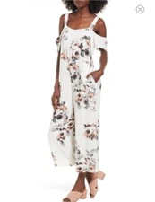 Anthropologie Moon River Jumpsuit Floral White Pink Boho Women's Medium NWT