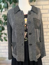 Vtg CAROLE LITTLE short mixed pattern patch pocket big button up jacket rayon 2P