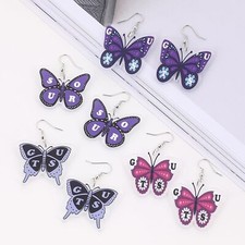 4 Pairs Acrylic Butterfly Earrings - Fashion  Concert Wear Purple 