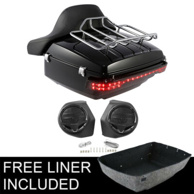 King Trunk Backrest Speakers Light Top Rack Fit For Harley Touring Glide 2014-26