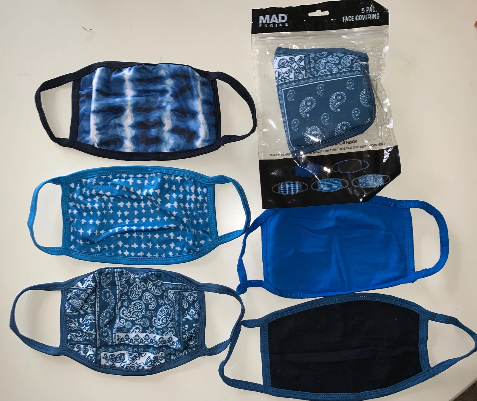 20 pc. MAD Engine Adult Washable Fabric Face Masks * DENIM DAYS * Blue Print Lot