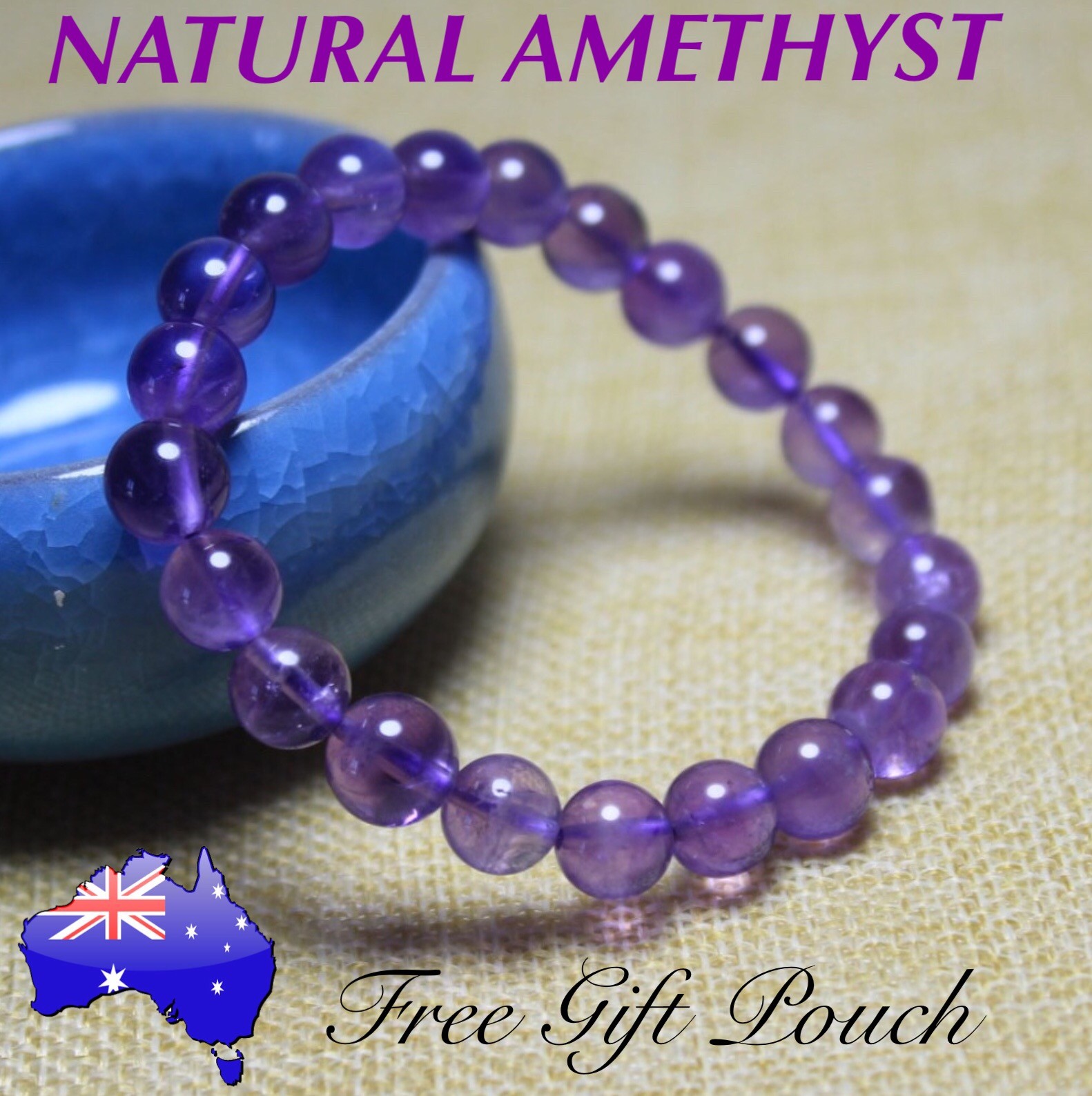 Genuine Natural Purple Amethyst 8mm Bead Crystal Bracelet Boho Bangle Women Gift