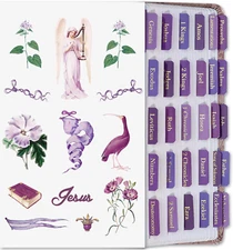 Purple Bible Tabs with Stickers - Laminated Gold Foil, Large Print, Bible Study