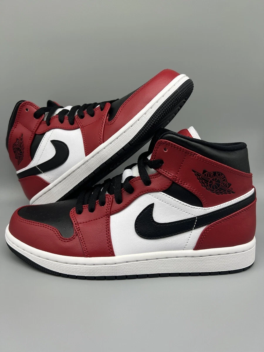 NIKE AIR JORDAN 1 MID CHICAGO TOE 554724-069 WHITE BLACK GYM RED MEN / GS