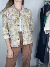 Vintage Size M 6-12 Stone Boho Patterned Linen Blend Jacket Christopher & Banks