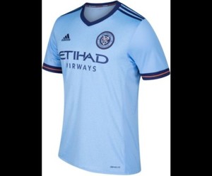 light blue and white soccer jersey