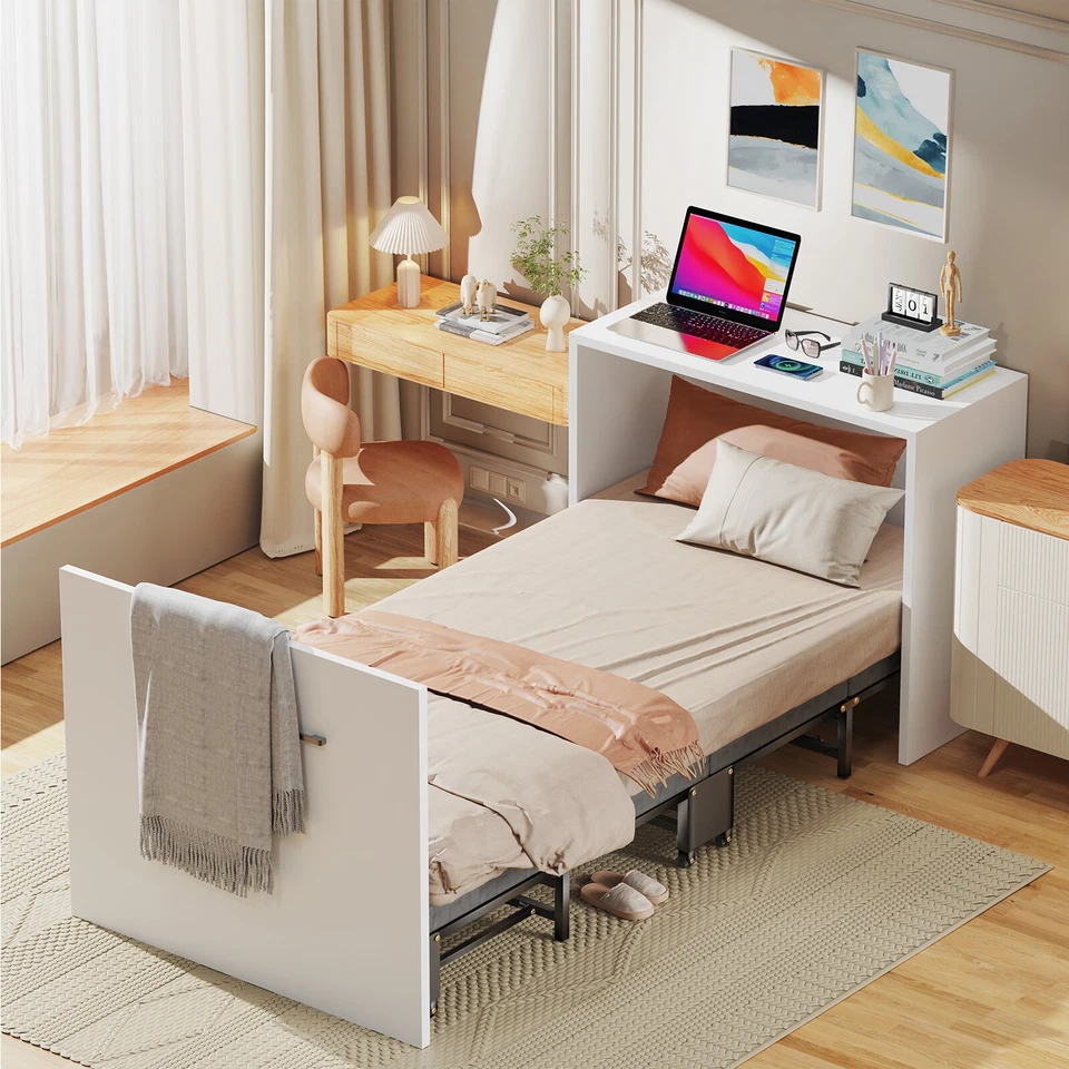 NAIZEA 2 en 1 Cama Murphy con Colchón, Armario Cama Plegable 75" x 29" 4 Cuna Plegable Foto 4 de 4