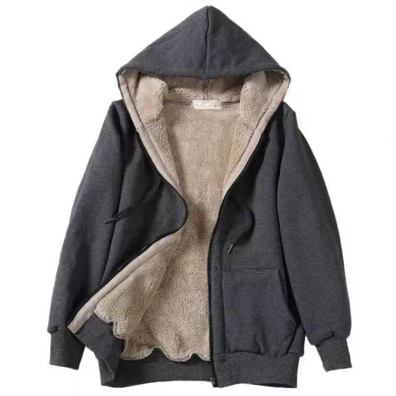 Womens Fur Lined Sweatshirt Fluffy Hooded Jacket Coat Zip Up Warm