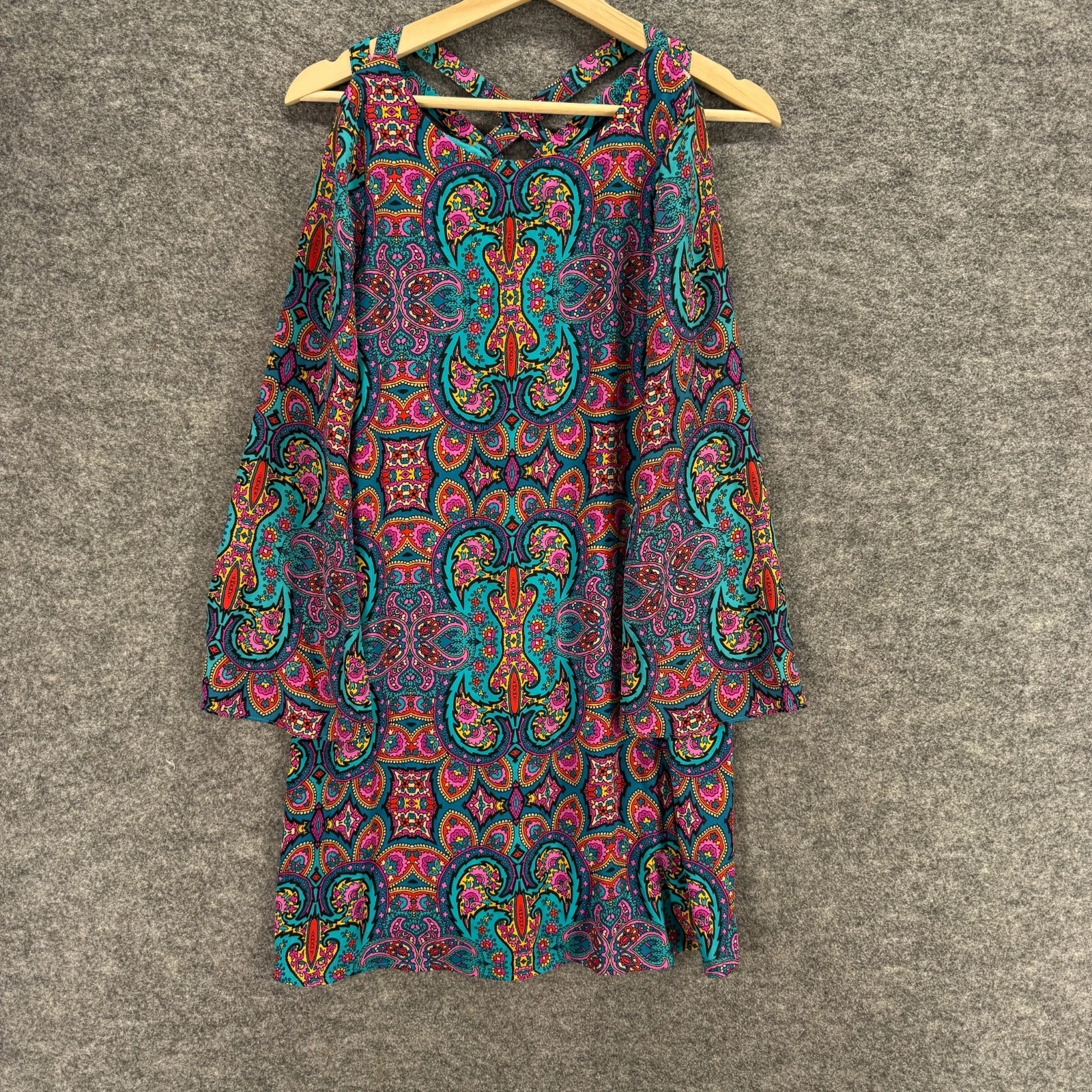 GB Dress Girls XL Pink Geometric Lined Shift Short Cold Shoulder Long Sleeve