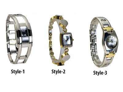 CACHET: WOMENS' GOLD AND SILVER TONE METAL BAND ANALOG QUARTZ WATCH