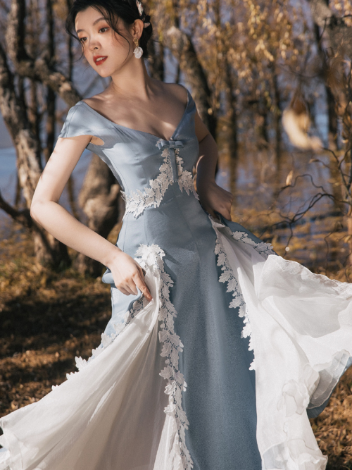 Woman Vintage Patchwork Lace Deep V-Neck Sleeveless Luxury Princess Dresses  Robe