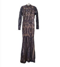 WINDSOR  Women's Maxi Dress Black/ Beige Embellished Size Small Long Sleeve Glam