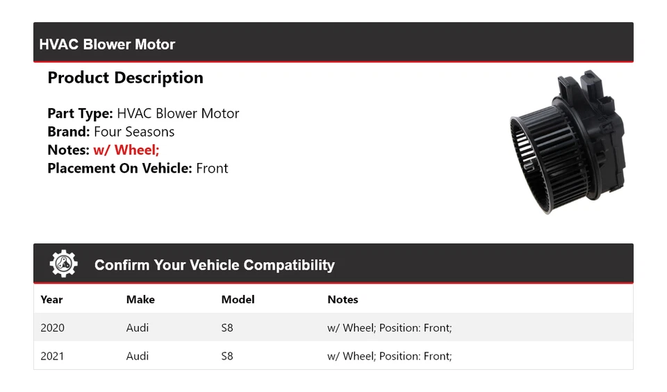Motor de ventilador dianteiro 4 estações Audi S8 HVAC para 2020-2021 - Imagem 2 de 4