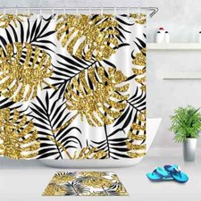 Golden Leaf Waterproof Bathroom Polyester Shower Curtain Liner Water Resistant