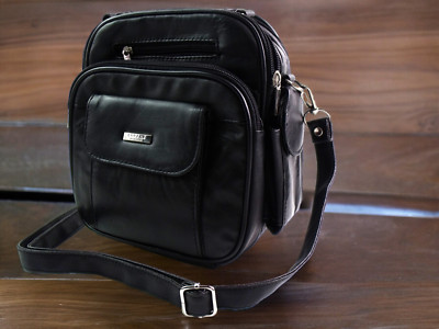 Unisex echt schwarz Leder Messenger Herren Tasche Schultertasche Crossover Körpergurt
