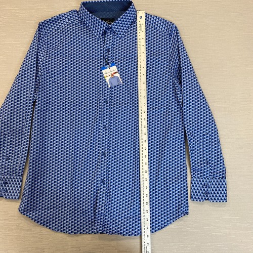 Robert Graham Dress Shirt Mens Large 16 Blue 3D Geometric Contrast Flip Cuffs - Picture 11 of 16