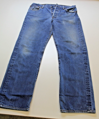 Levis 501 Size 35x36 Button Fly Red Tab Mens Blue Wash Denim Jeans - 第 1/6 張圖片