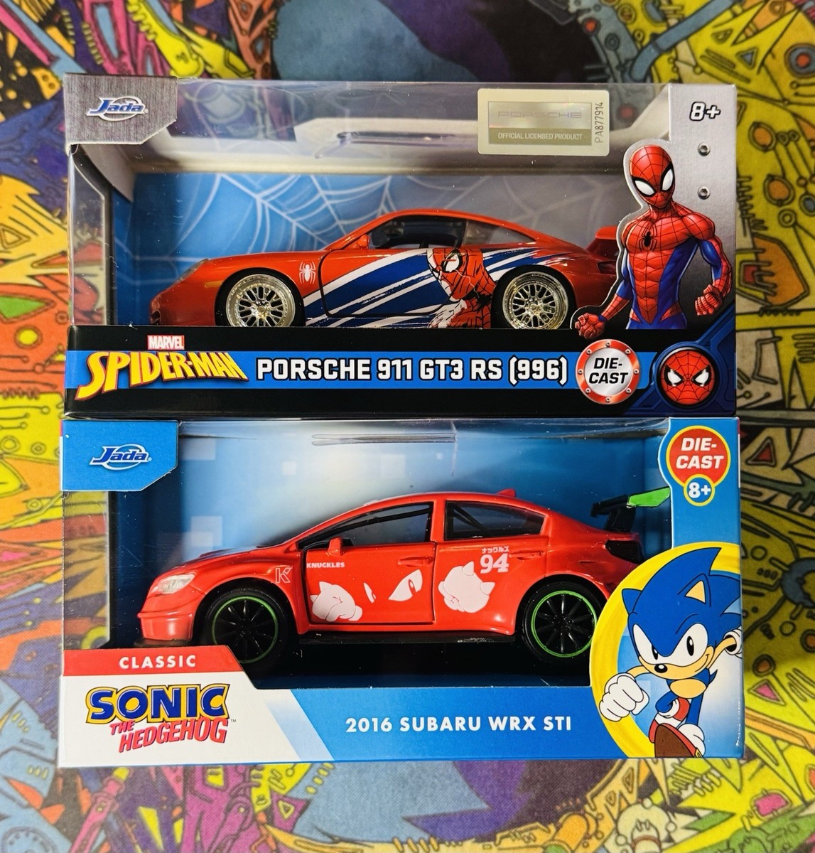 Jada 1:32 Hollywood Rides Spider Man Porsche 911 + Sonic Subaru