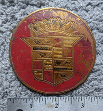 Vtg Brass Metal 3 Cadillac Hubcap Ducks Crest 1940s Lasalle Deville Seville Vtg Brass Metal 3 Cadillac Hubcap Ducks Crest 1940s Lasalle Deville Seville