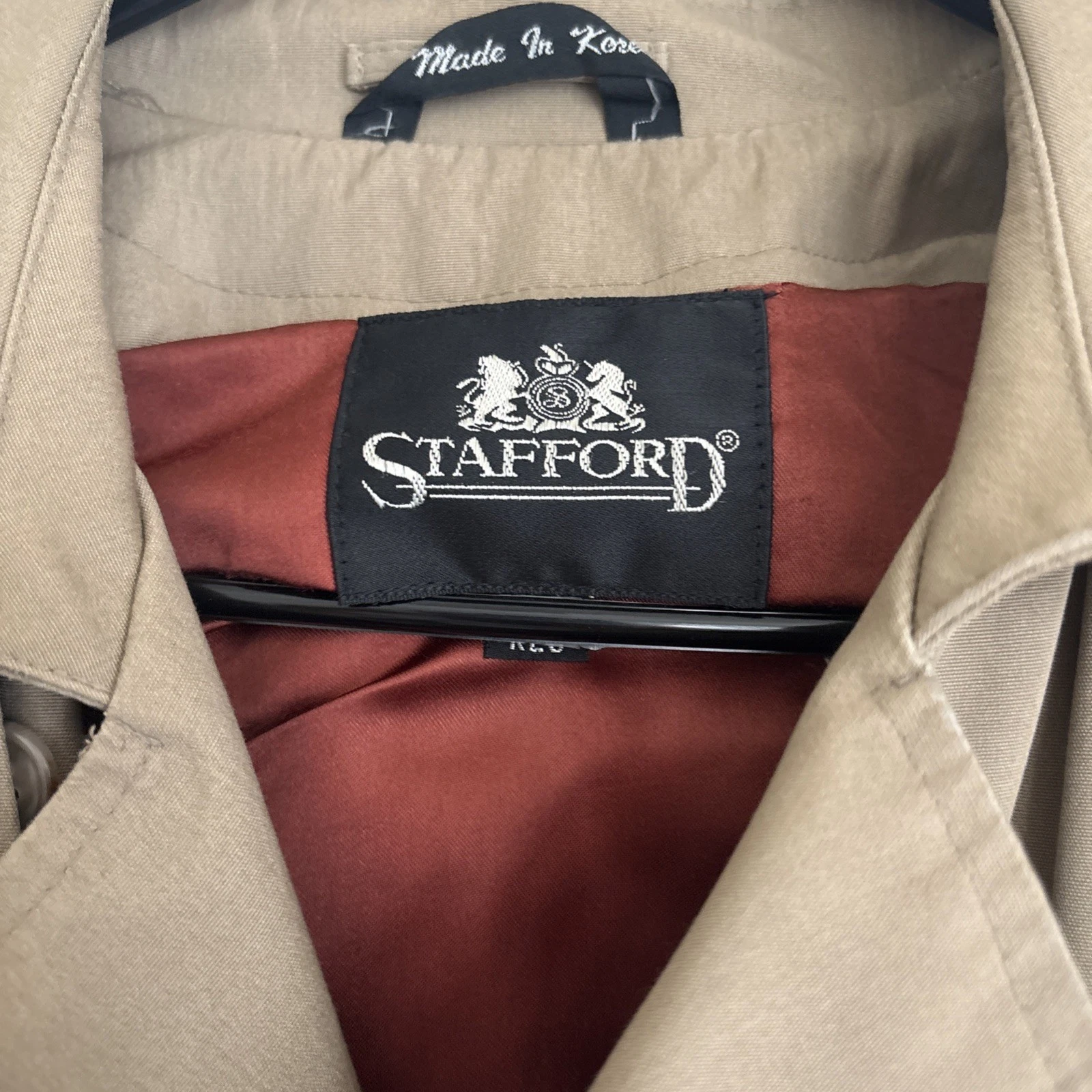 STAFFORD MENS DOUBLE BREASTED TRENCH COAT SIZE 40 TAN OVERCOAT BELTED JACKET image 3