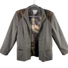 Harve Benard Sport Gray Wool Blazer Pants Set Faux Leather Pockets Size 12