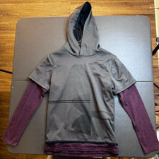 Under Armour UA Coldgear Loose Hoodie Boys Youth Size Large Maroon Gray