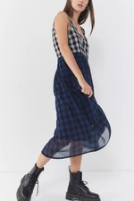 NWT Urban Outfitters Women's Cameron Mixed Plaid Midi Dress S Cottagecore