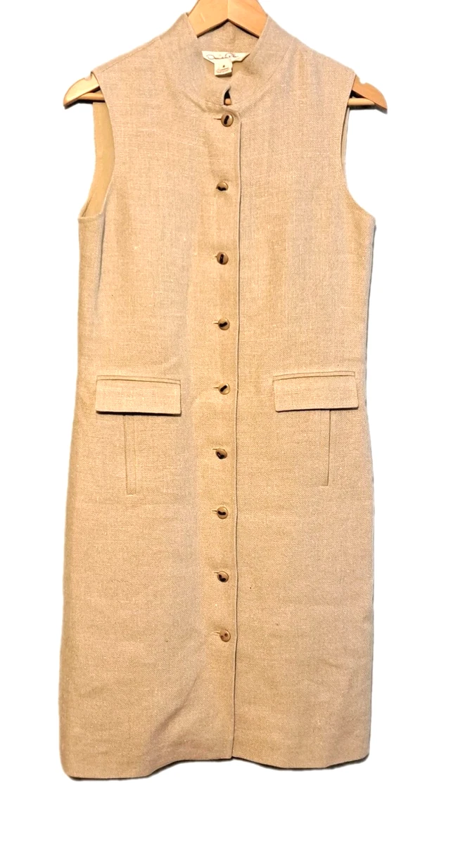 chinese dress ladies Oscar de la Renta Natural Linen Lace Front Safari Style Dress  Palm Beach  Vintage