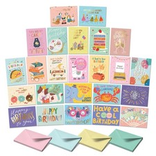 S O Box of Birthday Cards with Envelopes - Bulk 24 4x5.5 inches, Whimsical