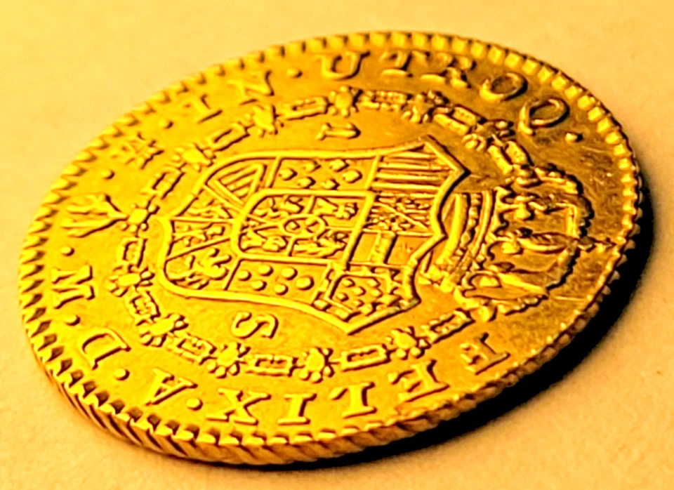 MOEDA DE OURO ANTIGA US $2 - 1788 COLONIAL ESPANHOLA 1 ESCUDO DUPLO 22K PURA - Imagem 4 de 4
