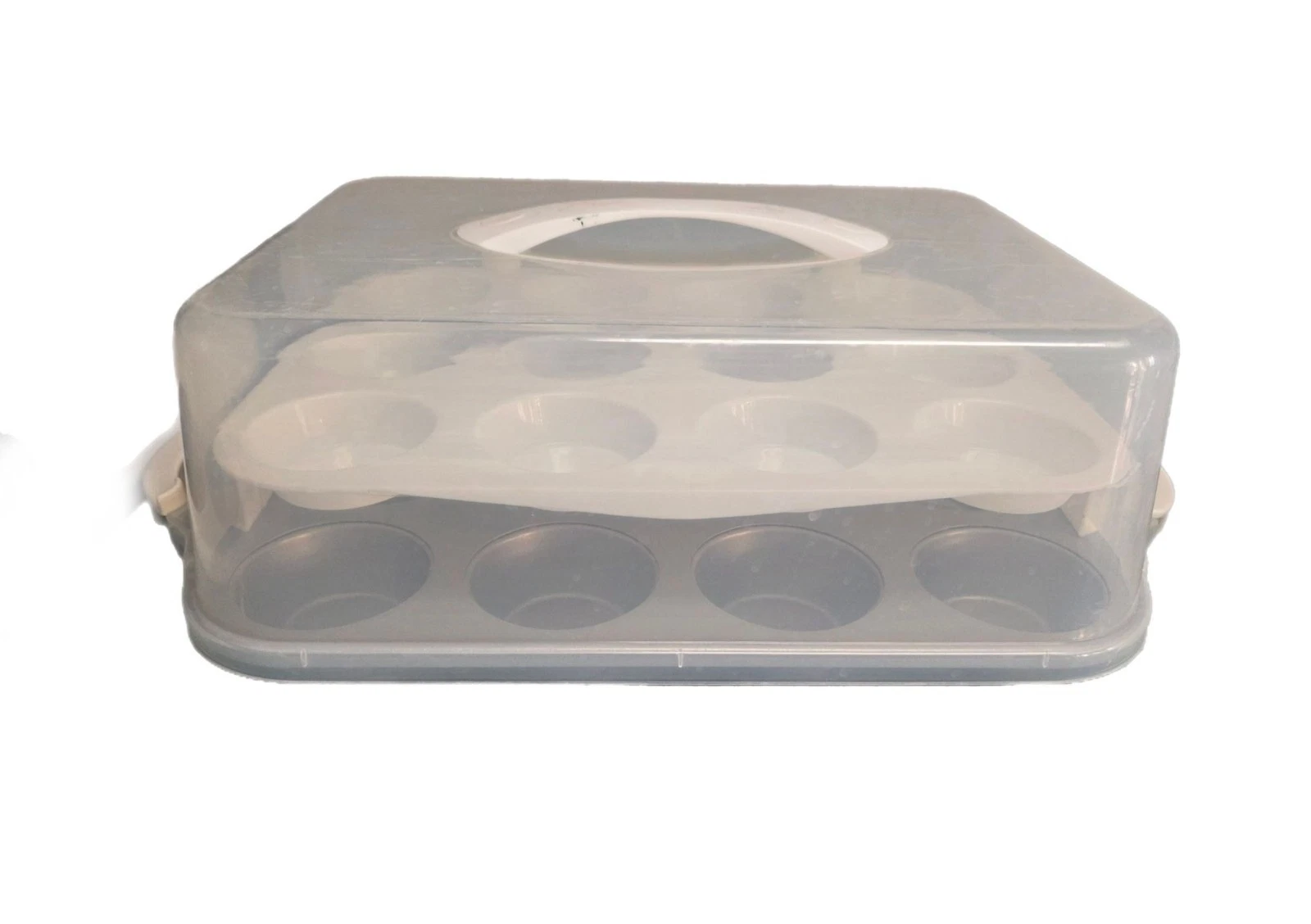 24-cup Muffin Pan Cupcake Lidded Carrier Caddy Set w/ Handle for Easy Transport