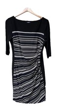 Chaps Straight Dress Womens L Black with Flattering Stripe Stretch Career NWT