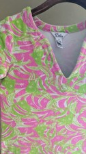 LILLY PULITZER Terry Cloth Towel Floral Fish Pink Green Dress Cover-Up Beach XS
