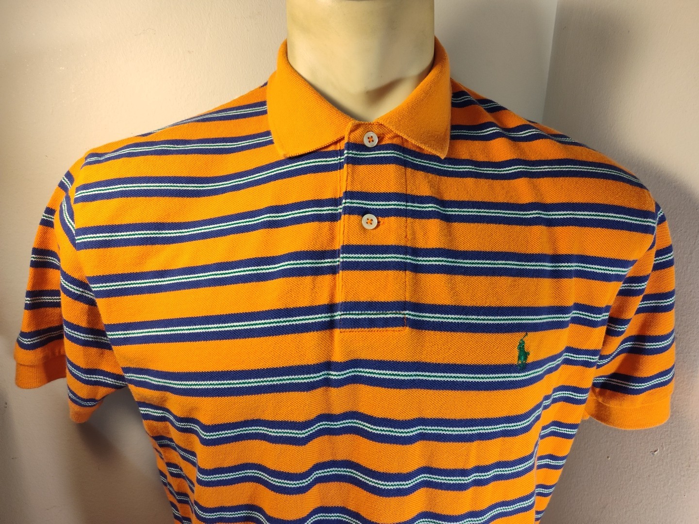 PONY VINTAGE Polo Ralph Lauren camicia media uomo manica corta arancione righe anni 90