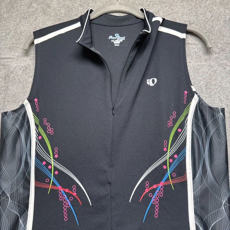 Pearl Izumi Womens Cycling Vest XL Black Graphic Print Sleeveless Zip Activewear - Image 2 of 4