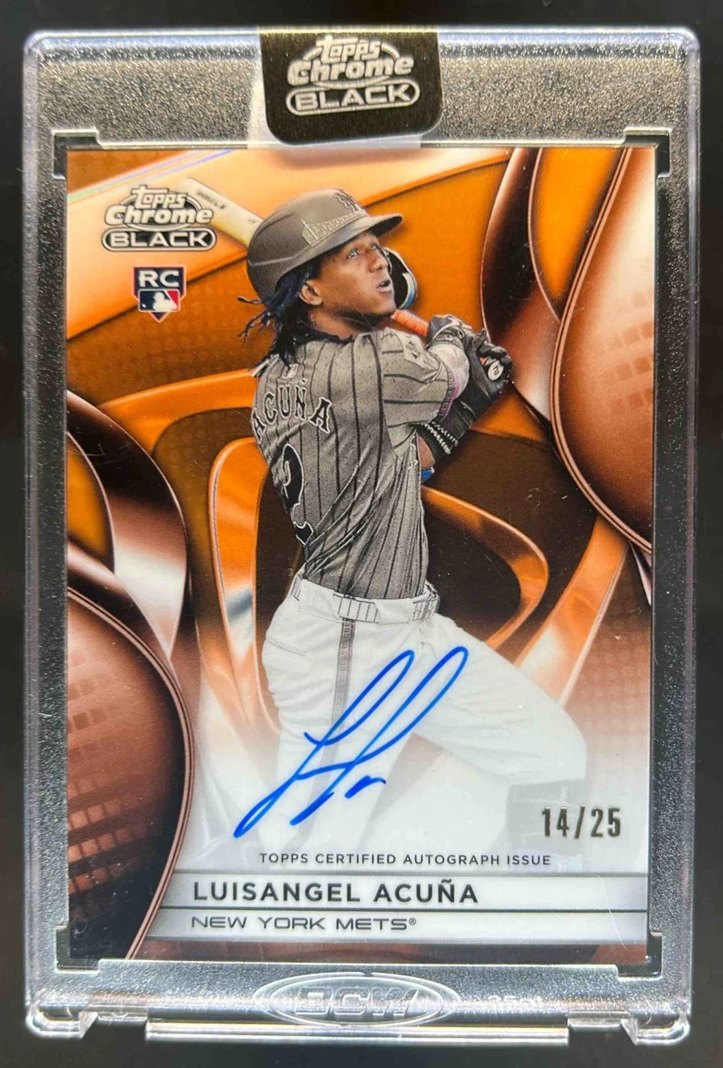 2025 Topps Chrome Black Luisangel Acuna Auto RC Orange Refractor #14/25 Mets
